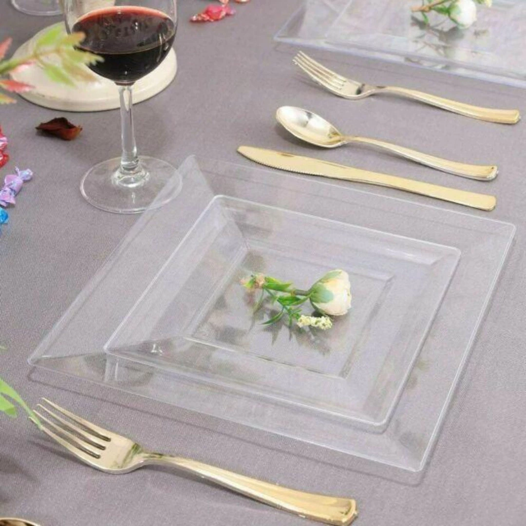 Lillian Tablesettings Square Plastic Dinner Plates Clear 8" Elegant Plates 3 Lillian Tablesettings Square Plastic Dinner Plates Clear 8" Elegant Plates