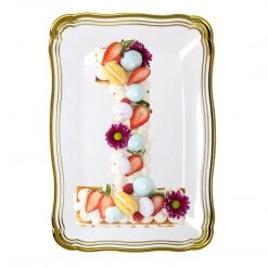 Decorline Elegant Plates Aristocrat Collection Rectangle Serving Trays White & Gold 13” X 9”