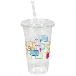 OnlyOneStopShop Nicole Home Collection Premium Plastic Deco Cups With Lids And Straws 24 Oz Smoothie Cups
