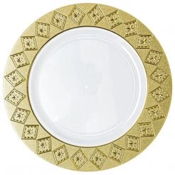Decorline Clearance Sale SALE Imperial Crushed Plastic Dinner Plates White Gold 10" 10 Count