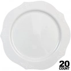 Decorline Elegant Plates Antique Collection Plastic Dinner Plates White 10"