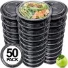 Nicole Collection Meal Prep Containers 16oz 6inch Black Round Microwavable Container With Clear Lid