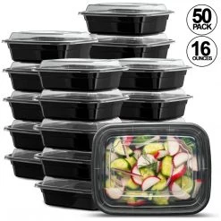 OnlyOneStopShop 16oz Black Rectangular Microwavable MealPrep Containers With Clear Lids
