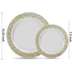 Lillian Elegant Plates Pebbled Plastic Salad Plate Gold 7.5" 7 Lillian Elegant Plates Pebbled Plastic Salad Plate Gold 7.5