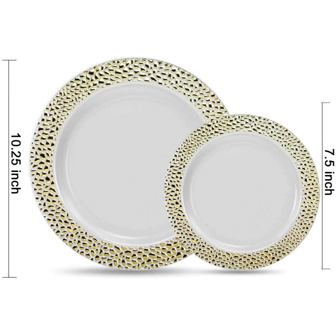 Lillian Elegant Plates Pebbled Plastic Salad Plate Gold 7.5" 3 Lillian Elegant Plates Pebbled Plastic Salad Plate Gold 7.5"
