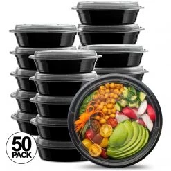Nicole Collection Meal Prep Containers 32oz 7inch Black Round Microwavable Container With Clear Lid