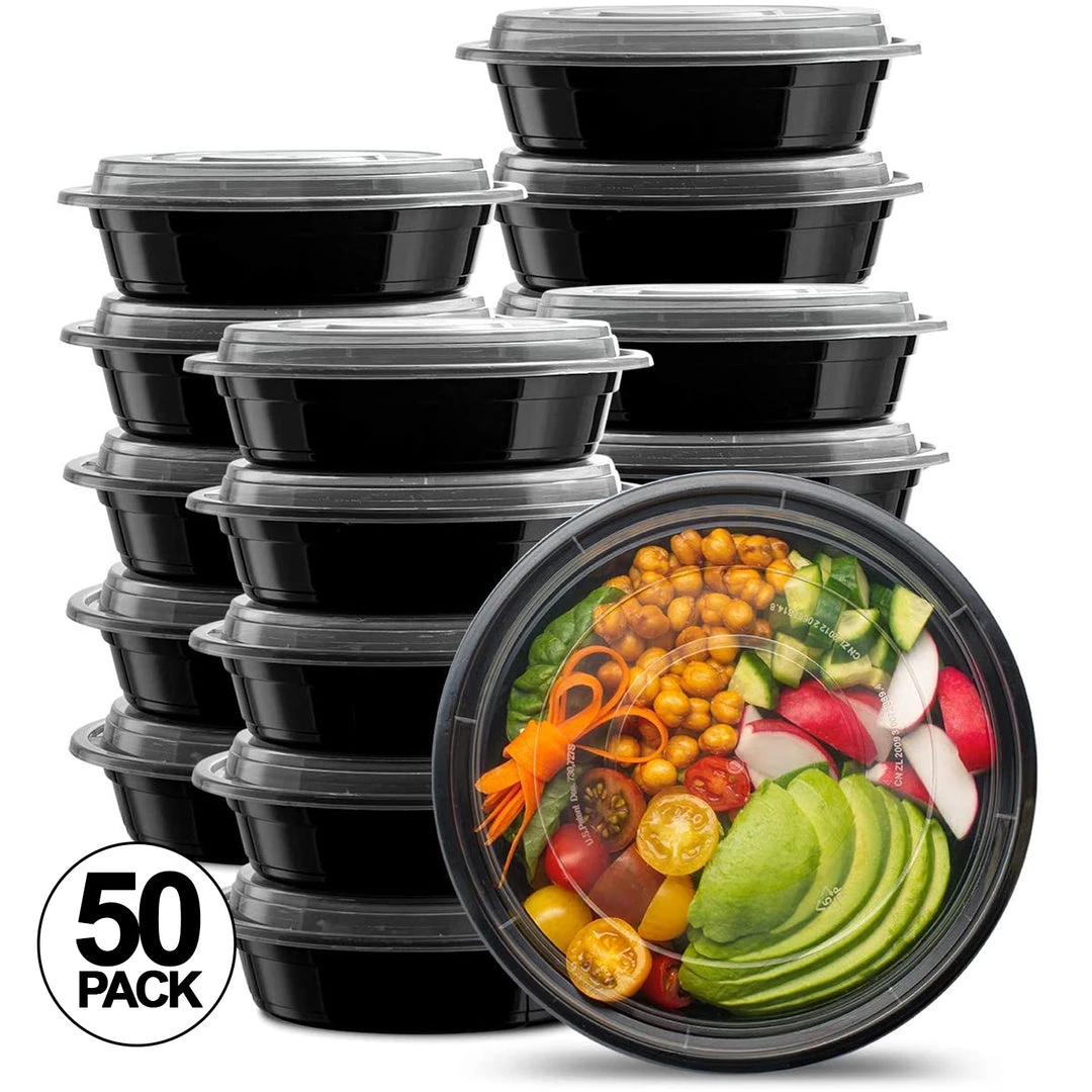 Nicole Collection Meal Prep Containers 32oz 7inch Black Round Microwavable Container With Clear Lid 1 Nicole Collection Meal Prep Containers 32oz 7inch Black Round Microwavable Container With Clear Lid
