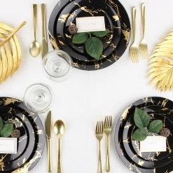 Decorline Elegant Party Sets Gold Stroke Black Dinner Plates Tableware Package
