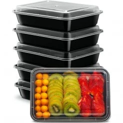 OnlyOneStopShop 38oz Black Rectangular MealPrep Containers With Clear Lids Meal Prep Containers