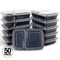 OnlyOneStopShop 30 Oz Black Rectangular 2 Section MealPrep Containers With Clear Lids