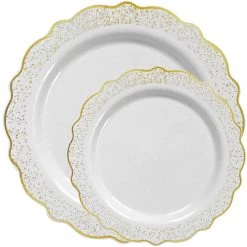 Decorline Elegant Party Sets CONFETTI COLLECTIONS PLASTIC WHITE GOLD TABLEWARE PACKAGE