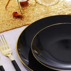 Blue Sky Organic Collection Black/Gold Rim Plastic Dinner Plates 10"
