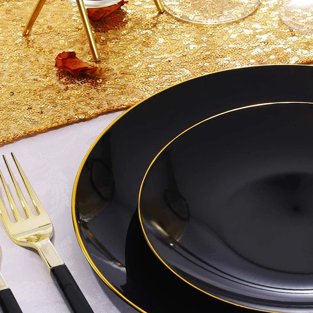 Blue Sky Organic Collection Black/Gold Rim Plastic Salad Plates 7.5" 3 Blue Sky Organic Collection Black/Gold Rim Plastic Salad Plates 7.5"