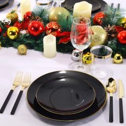 Blue Sky Organic Collection Black/Gold Rim Plastic Salad Plates 7.5"
