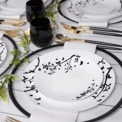 Blue Sky Spring Collection White And Black Plastic Salad Plates 7.5
