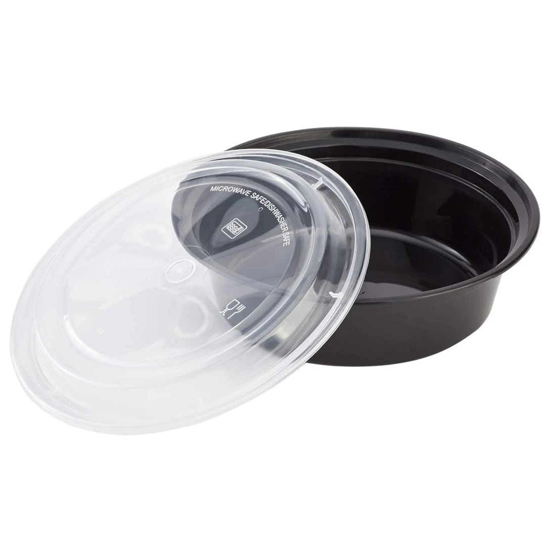 Nicole Collection 32oz Black Round Microwavable Container With Clear Lids Meal Prep Containers 2 Nicole Collection 32oz Black Round Microwavable Container With Clear Lids Meal Prep Containers
