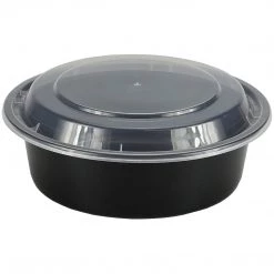 Nicole Collection 32oz 6inch Black Round Microwavable Container With Clear Lid
