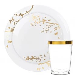 Blue Sky Elegant Plates Spring Collection White And Gold Plastic Dinner Plates 10