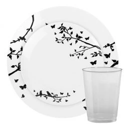 Blue Sky Spring Collection White And Black Plastic Dinner Plates 10