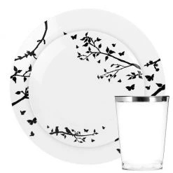Blue Sky Spring Collection White And Black Plastic Dinner Plates 10