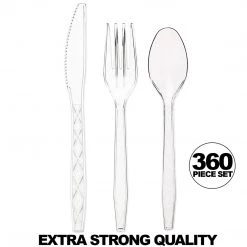 Blue Sky Clear Fancy High Quality Flatware Disposable Utensils Set 180 Forks 120 Spoons 60 Knives 360CT