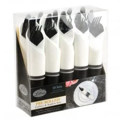 Lillian Elegant Cutlery Pre-Rolled Cutlery And Napkin Black Set