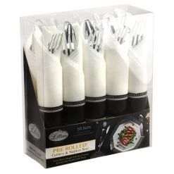 Lillian Pre-Rolled Cutlery And Napkin Set Polished Silver Elegant Cutlery