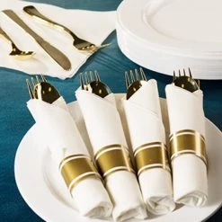 Lillian Pre-Rolled Cutlery And Napkin Set Gold Elegant Cutlery
