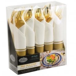 Lillian Pre-Rolled Cutlery And Napkin Set Gold Elegant Cutlery
