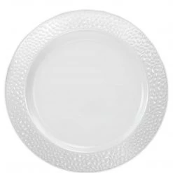 Lillian Elegant Plates Pebbled Plastic Dinner Plate White Rim 9"