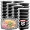 OnlyOneStopShop Meal Prep Containers 38oz Black Rectangular Microwavable MealPrep Containers With Clear Lids