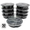 OnlyOneStopShop 48 Oz Meal Prep Round Food Storage Containers 3 Compartment With Lids