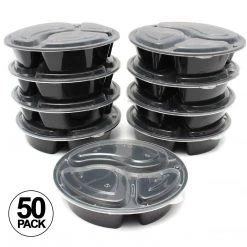 OnlyOneStopShop 48 Oz Meal Prep Round Food Storage Containers 3 Compartment With Lids