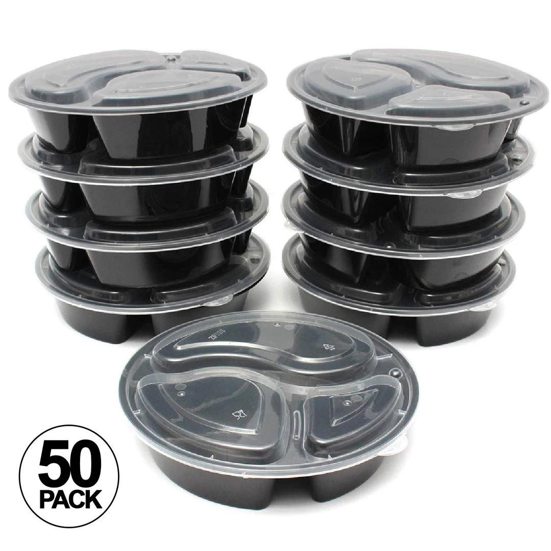 OnlyOneStopShop 48 Oz Meal Prep Round Food Storage Containers 3 Compartment With Lids 1 OnlyOneStopShop 48 Oz Meal Prep Round Food Storage Containers 3 Compartment With Lids