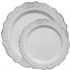 Decorline Elegant Party Sets CONFETTI COLLECTIONS PLASTIC WHITE SILVER TABLEWARE PACKAGE