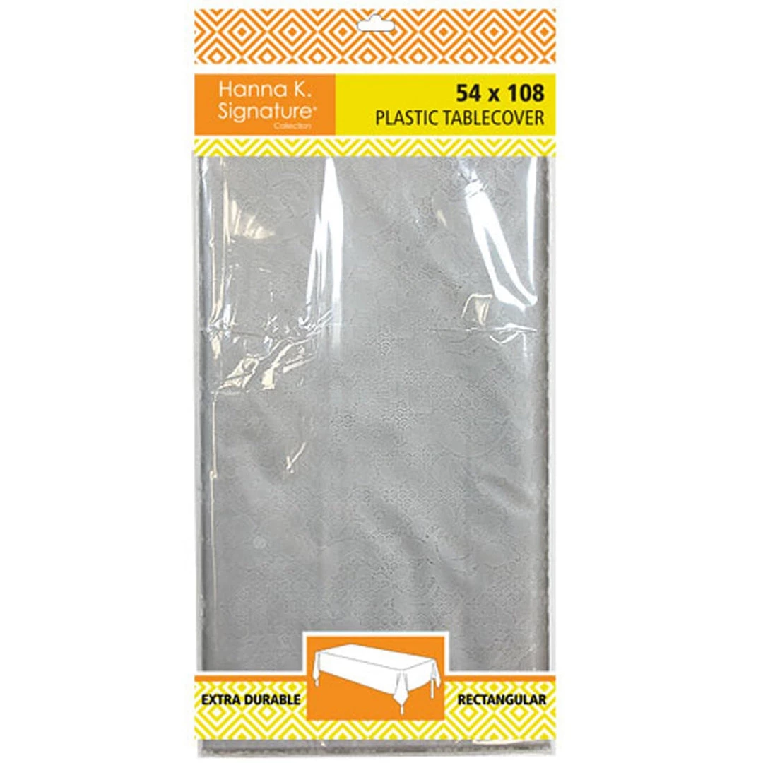 Nicole Fantini Collection Disposable Plastic Premium Tablecloth Heavyweight Rectangle Silver Lace 54" X 108" Tablecloths & Placemats 1 Nicole Fantini Collection Disposable Plastic Premium Tablecloth Heavyweight Rectangle Silver Lace 54" X 108" Tablecloths & Placemats