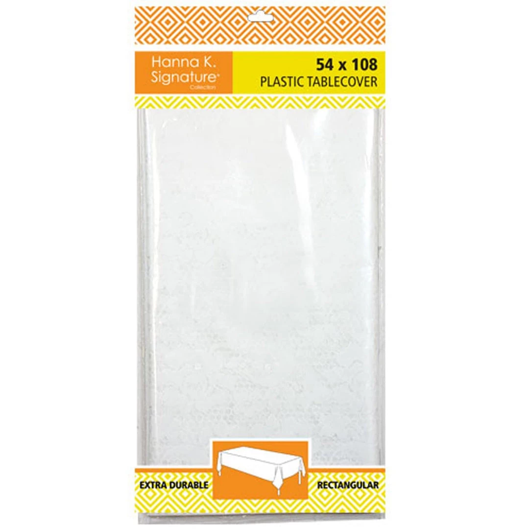 Nicole Fantini Collection Disposable Plastic Premium Tablecloth Heavyweight Rectangle White Lace 54" X 108" 1 Nicole Fantini Collection Disposable Plastic Premium Tablecloth Heavyweight Rectangle White Lace 54" X 108"