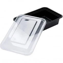 OnlyOneStopShop 28oz Black Rectangular Microwavable MealPrep Containers With Clear Lids Meal Prep Containers