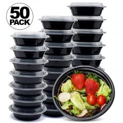 Nicole Collection 48oz 9inch Black Round Microwavable Container With Clear Lid Meal Prep Containers