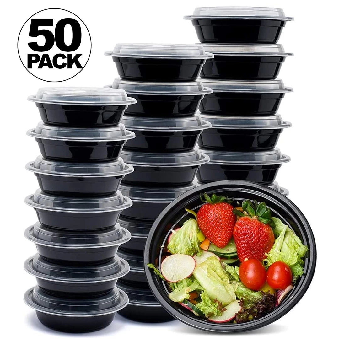 Nicole Collection 48oz 9inch Black Round Microwavable Container With Clear Lid Meal Prep Containers 1 Nicole Collection 48oz 9inch Black Round Microwavable Container With Clear Lid Meal Prep Containers