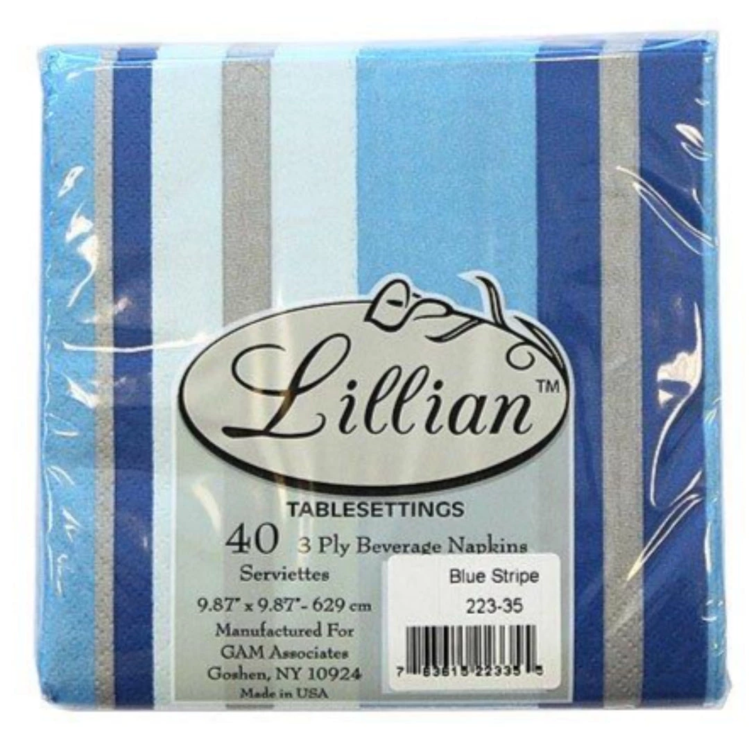 Lillian SALE Blue Stripe Beverage Napkins 40 Count Clearance Sale 3 Lillian SALE Blue Stripe Beverage Napkins 40 Count Clearance Sale