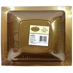 Lillian Rectangular Gold Plastic Soup Bowls 12 Oz