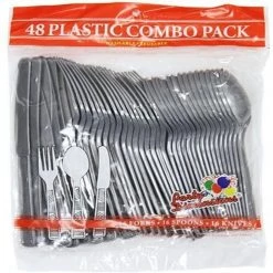 Party Dimensions Plastic Cutlery Heavy Silver Combo Cutlery