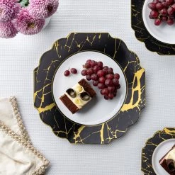 Decorline Clearance Sale SALE Grand Collection Plastic Dinner Plates Black & Gold Marble 10.75" 10 Count