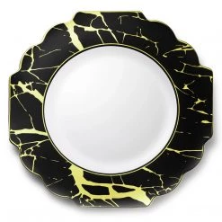 Decorline Clearance Sale SALE Grand Collection Plastic Dinner Plates Black & Gold Marble 10.75" 10 Count