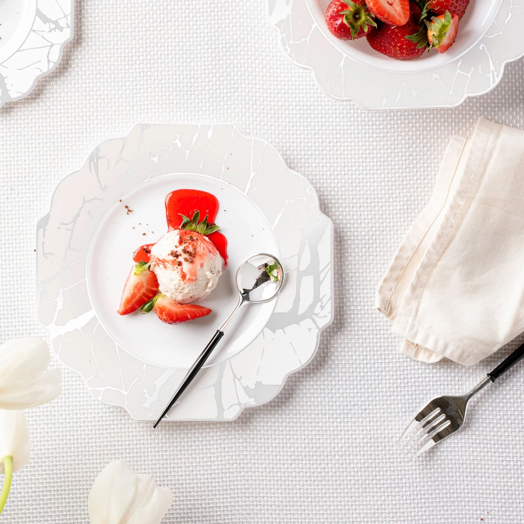 Decorline SALE Grand Collection Plastic Dinner Plates White & Silver Marble 10.75" 10 Count Clearance Sale 2 Decorline SALE Grand Collection Plastic Dinner Plates White & Silver Marble 10.75" 10 Count Clearance Sale