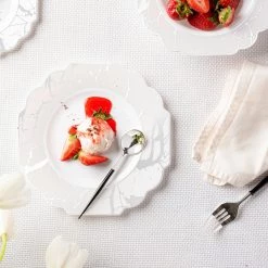 Decorline SALE Grand Collection Plastic Soup Bowl White & Silver Marble 7.5