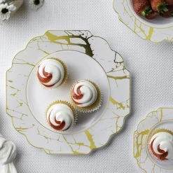 Decorline Clearance Sale SALE Grand Collection Plastic Dinner Plates White & Gold Marble 10.75" 10 Count