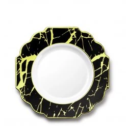 Decorline SALE Grand Collection Plastic Salad Plates Black & Gold Marble 6.5"10 Count