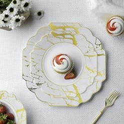 Decorline Grand Collection Plastic Salad Plates White & Gold Marble 6.5" 10 Count Clearance Sale